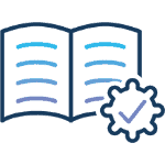 Book with gear icon symbolizing how detailed backup reporting with BACKUP EAGLE® can be.